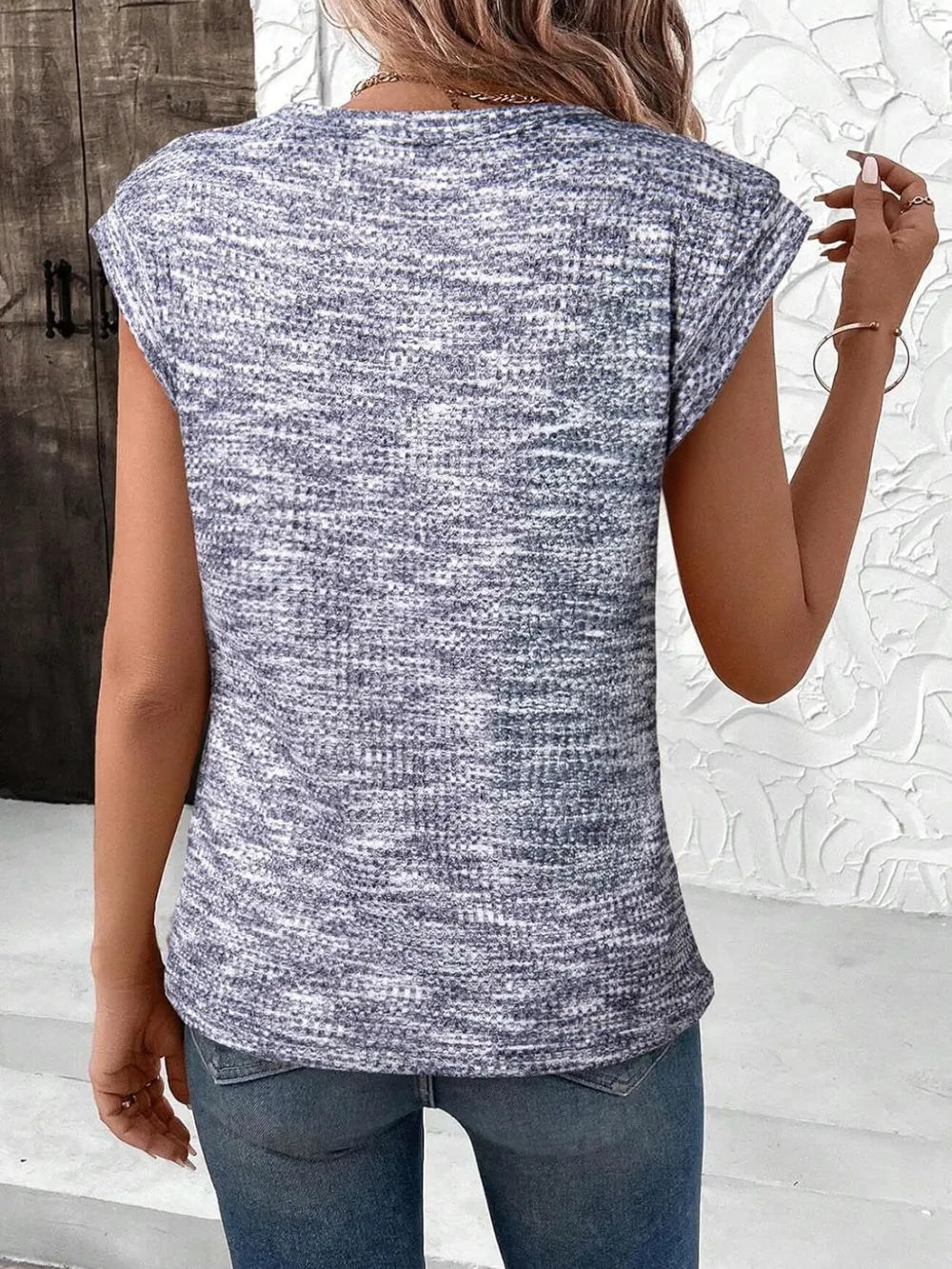 Heathered Round Neck Cap Sleeve T-shirt (8)