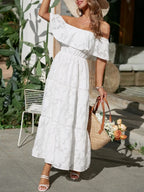 Ruched Off Shoulder Short Sleeve Midi Dress (2)