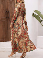 Smocked Printed V-neck Flounce Sleeve Dress (2)