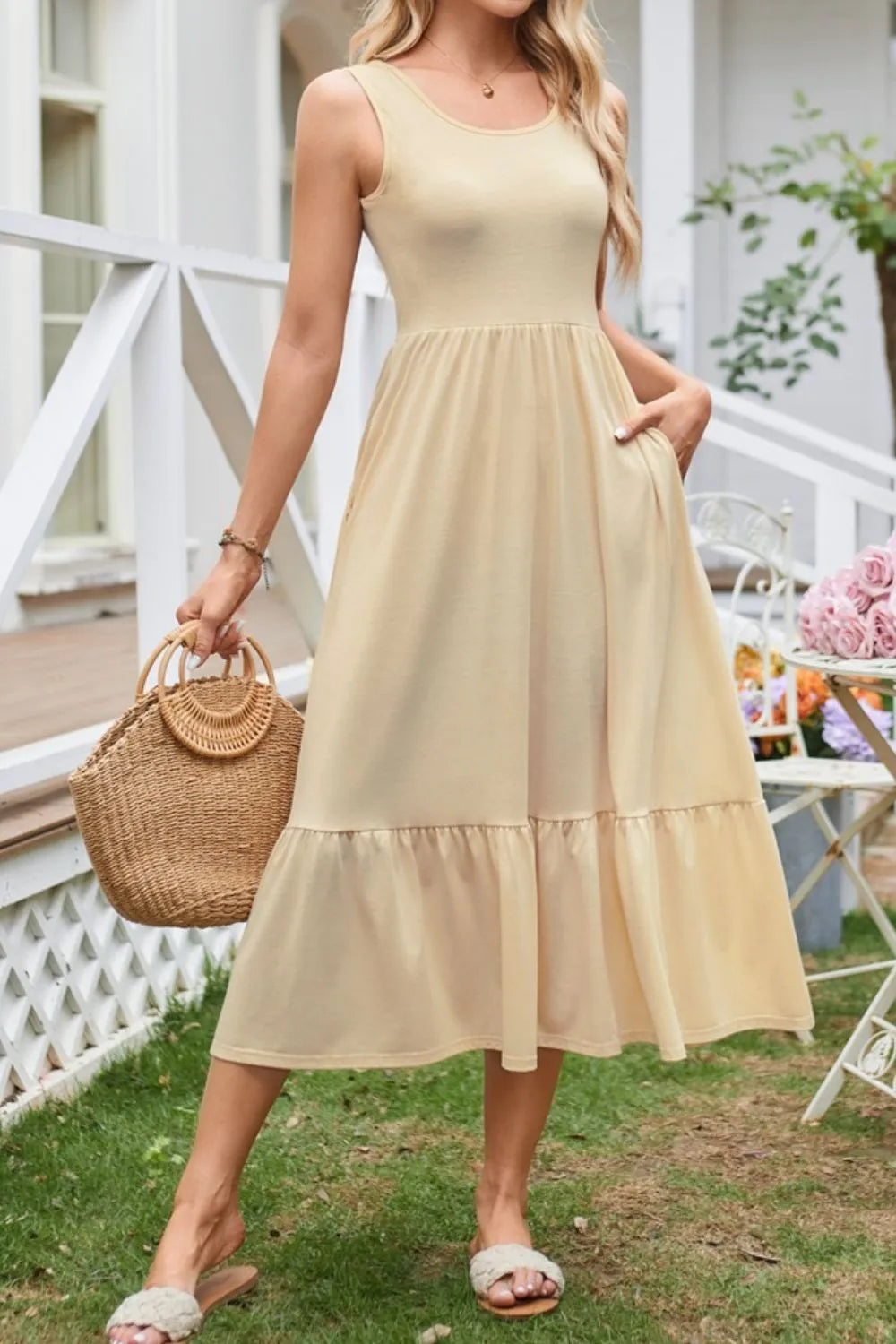 Round Neck Wide Strap Tank Dress (3)