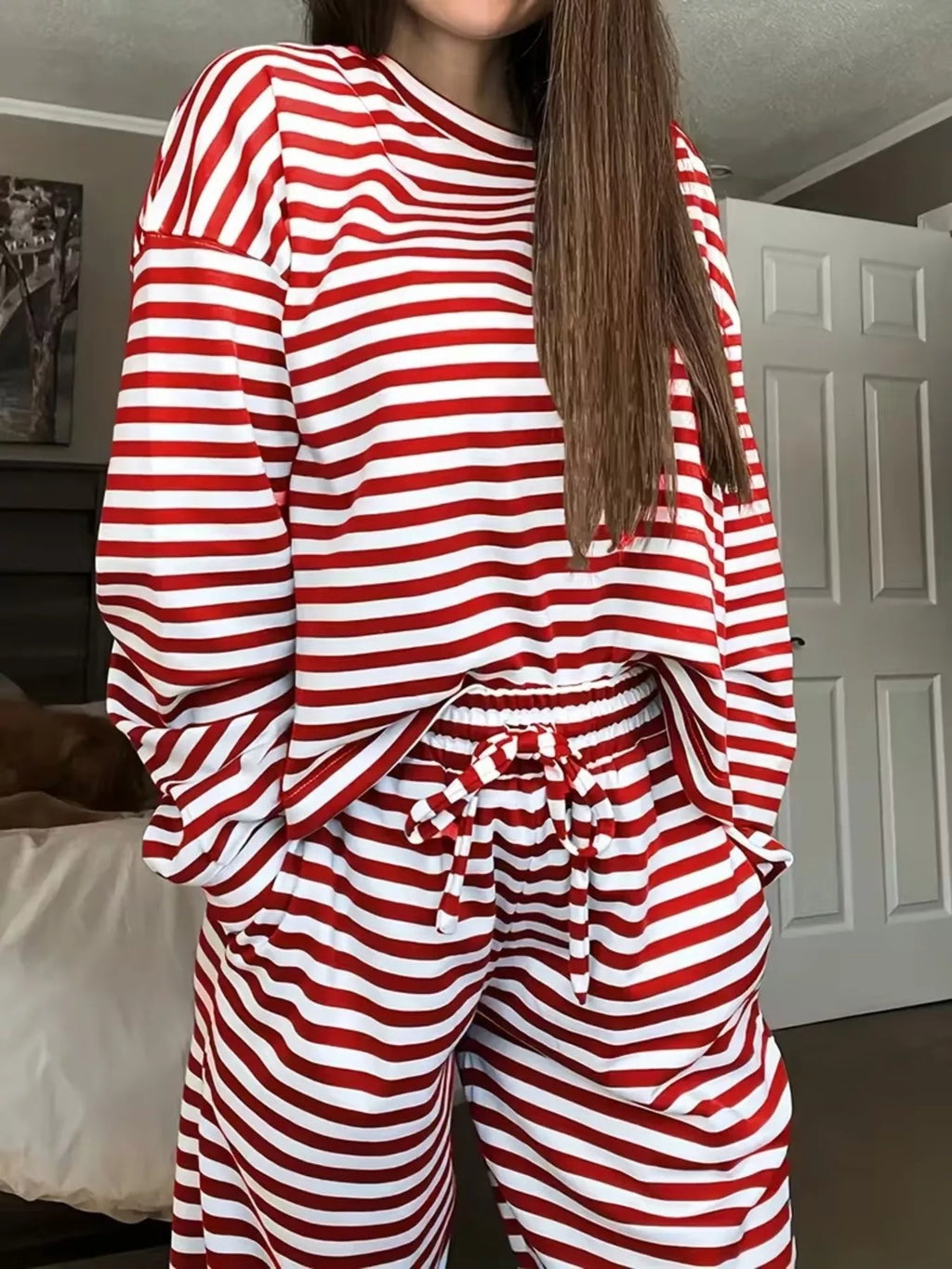 Striped Long Sleeve Top Pants Set (10)