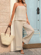 Lace Trim Cami Wide Leg Pants Set (2)