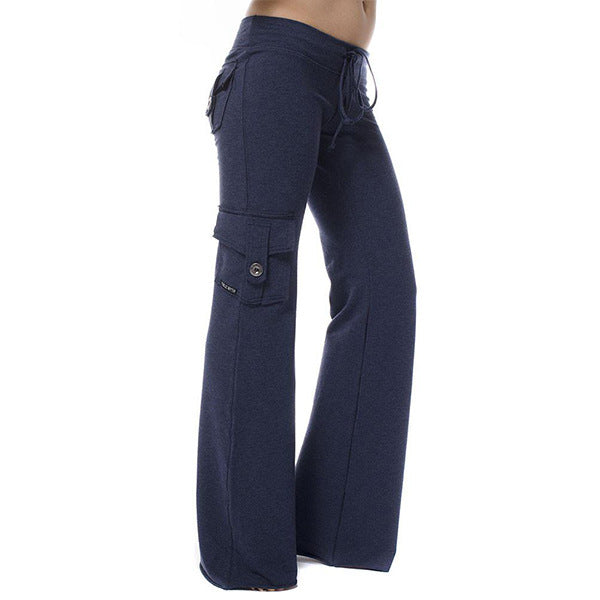 Elastic Waist Button Pocket Yoga Pants photo 1