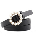 Faux Leather Pearl Belt variant CJNSFSYD00204-Black