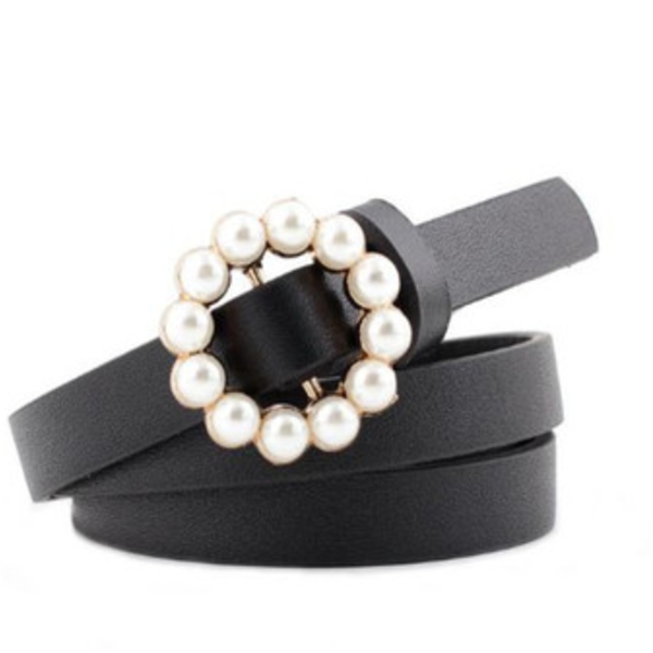 Faux Leather Pearl Belt variant CJNSFSYD00204-Black