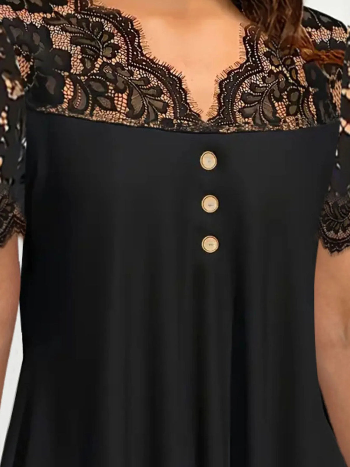 Lace Panel Short Sleeve Blouse (5)