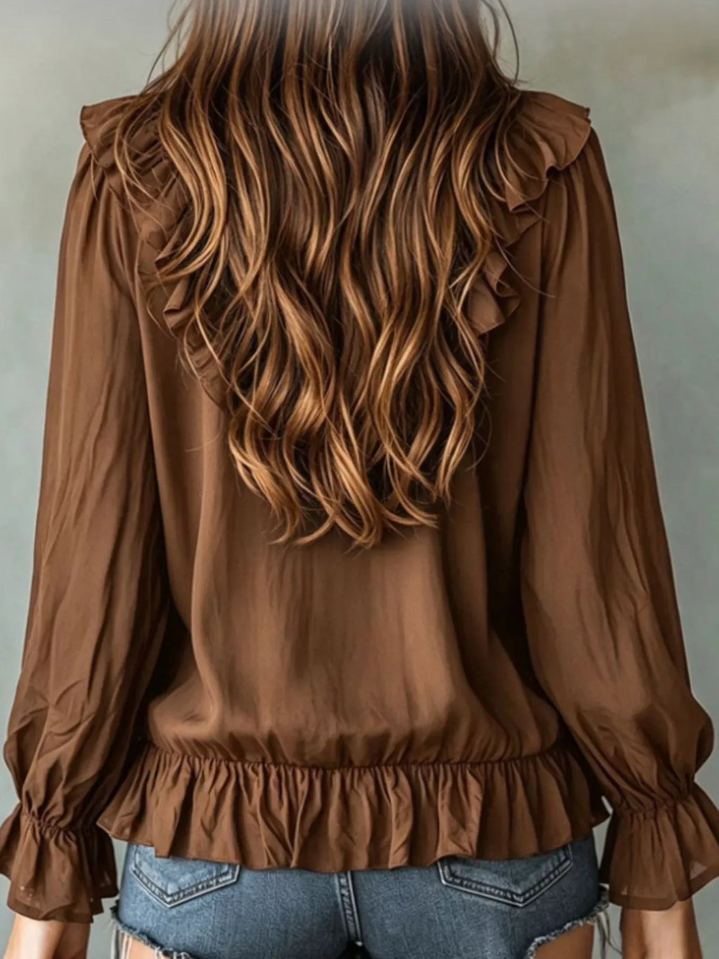 Ruffle V-neck Long Sleeve Blouse (14)