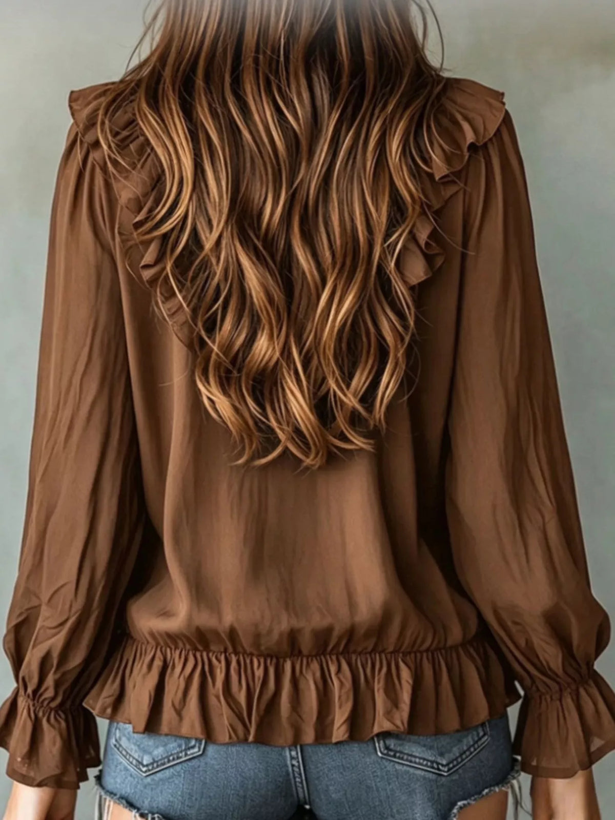 Ruffle V-neck Long Sleeve Blouse (14)