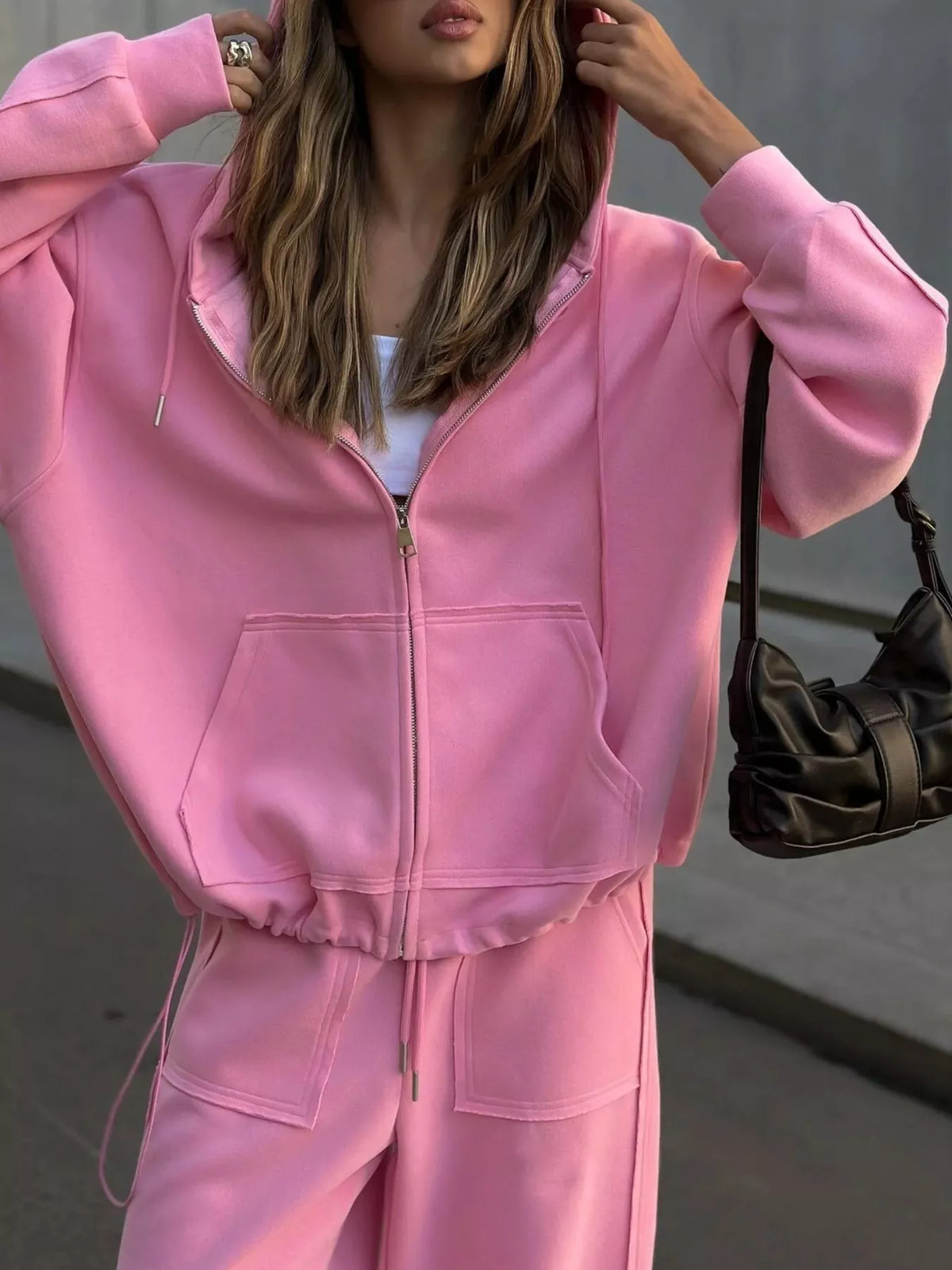 Oversized Zip-up Hoodie Wide-leg Pants Set (16)