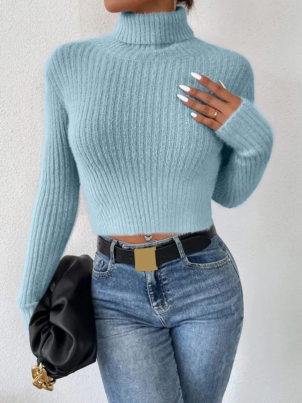 Ribbed Turtleneck Long Sleeve Sweater (20)