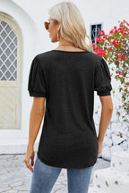 Frill Notched Short Sleeve Blouse (2)