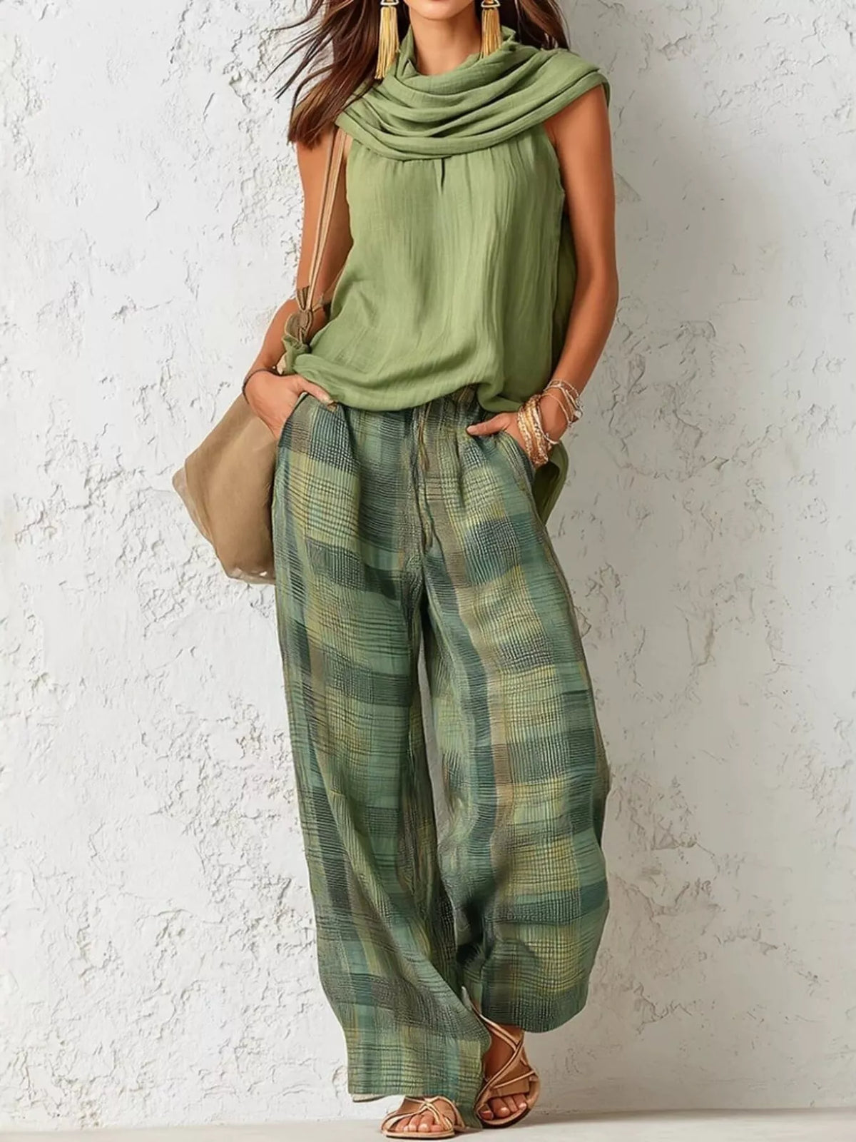 Plaid Wide-leg Two-piece Set (3)