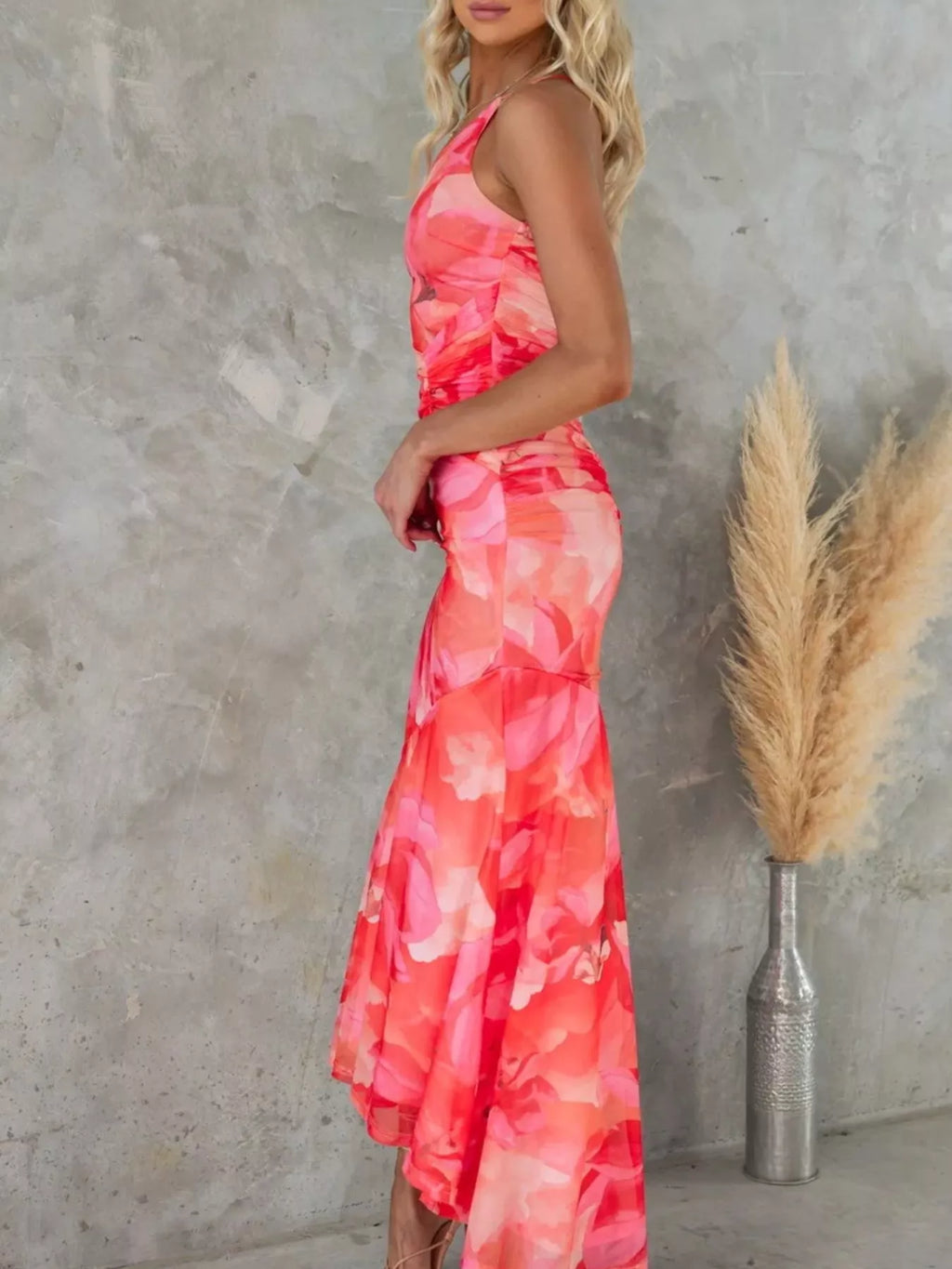 Floral Print One-shoulder Ruched Maxi Dress (8)