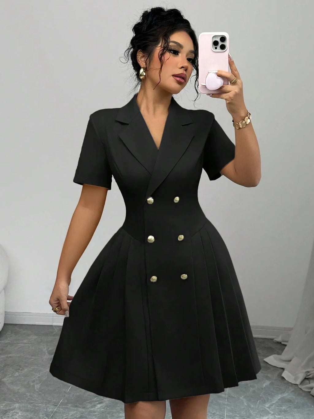 Double-breasted Short Sleeve Dress (2)