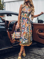 Sleeveless Midi Retro Print Dress photo 1