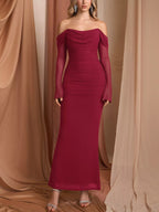 Off-shoulder Ruched Mermaid Maxi Dress (22)