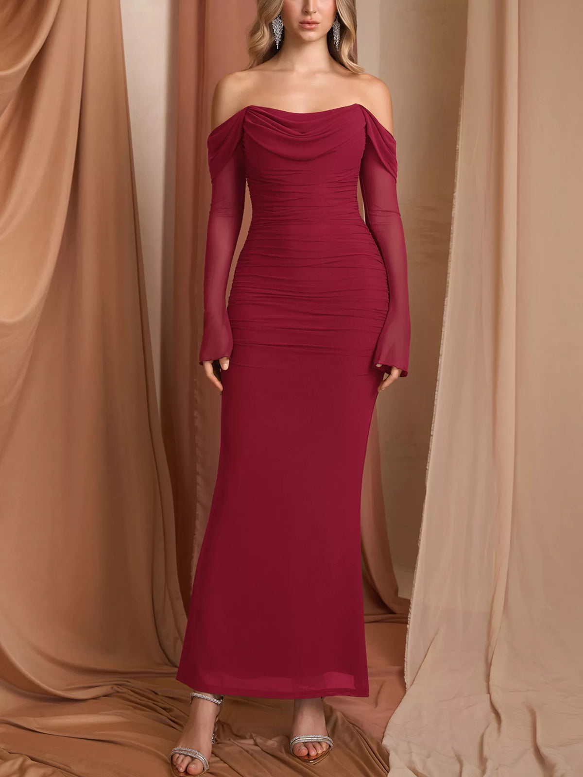 Off-shoulder Ruched Mermaid Maxi Dress (22)