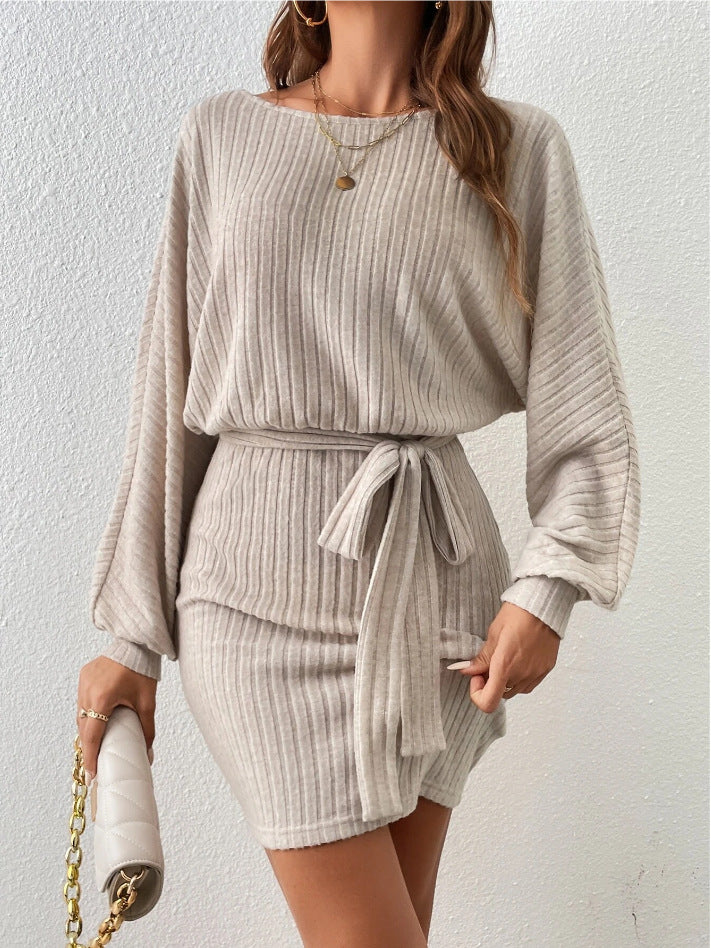 Autumn Belt Decorative Long Sleeve Knitted Dress photo 6