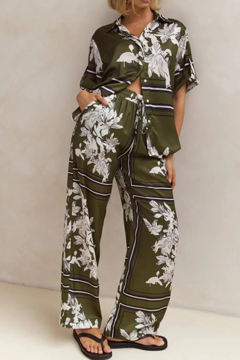 Printed Button Up Shirt Pants Set (14)