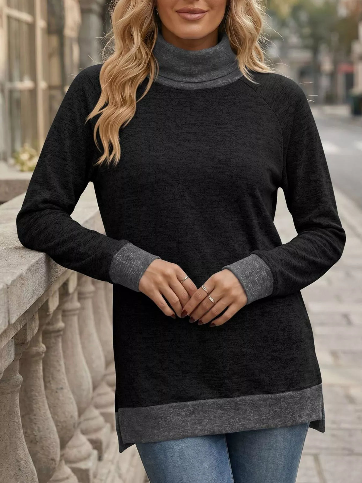 Turtleneck Raglan Sleeve T-shirt (7)