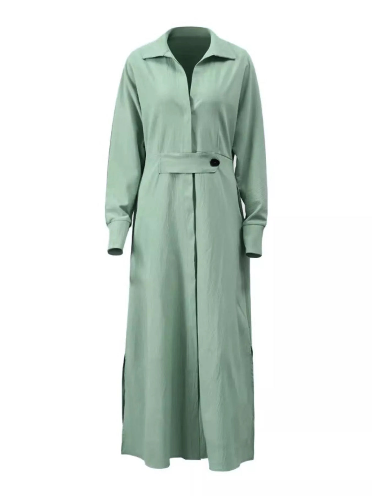 Side Slit Long Sleeve Shirt Dress (4)