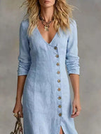 Slit Button-down Midi Dress (6)