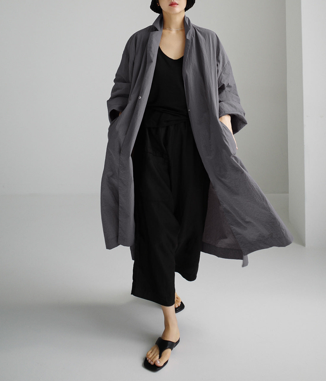 Shirt Dress Overknee Long Split Bf Cotton Linen Trench Coat photo 7
