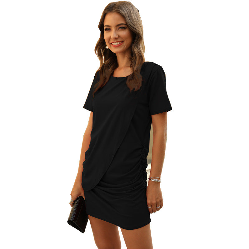 Short Sleeve Pleated Maxi Dress variant CJNSSYLY06034-Black-L|CJNSSYLY06034-Black-M|CJNSSYLY06034-Black-S|CJNSSYLY06034-Black-XL|CJNSSYLY06034-Black-XXL