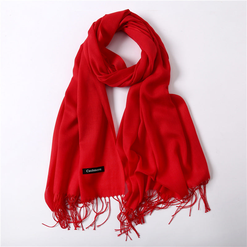 Solid Color Cashmere Scarf variant CJNSFSWJ00447-Red-200x70cm