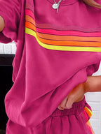 Rainbow Striped Round Neck Top Shorts Set (12)