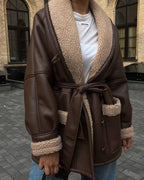 Leather Fur Korean Long Sleeve Splicing Coat photo 10