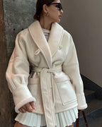 Leather Fur Korean Long Sleeve Splicing Coat photo 7