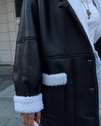 Leather Fur Korean Long Sleeve Splicing Coat photo 8