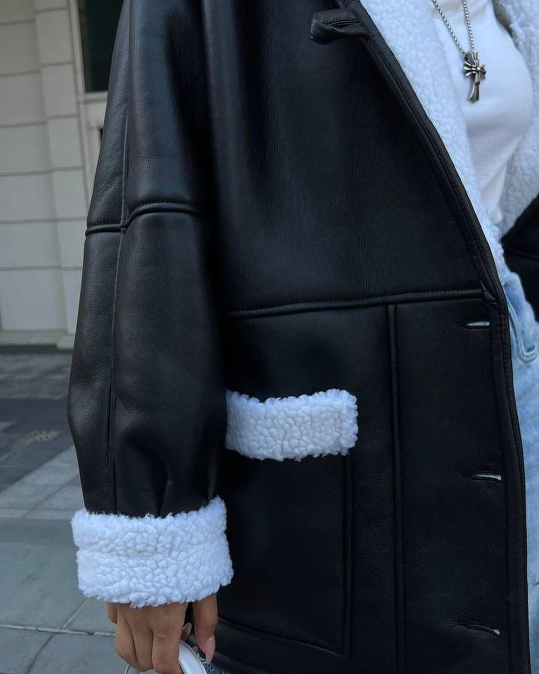 Leather Fur Korean Long Sleeve Splicing Coat photo 8