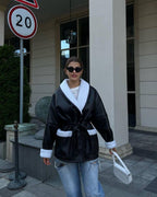 Leather Fur Korean Long Sleeve Splicing Coat photo 9