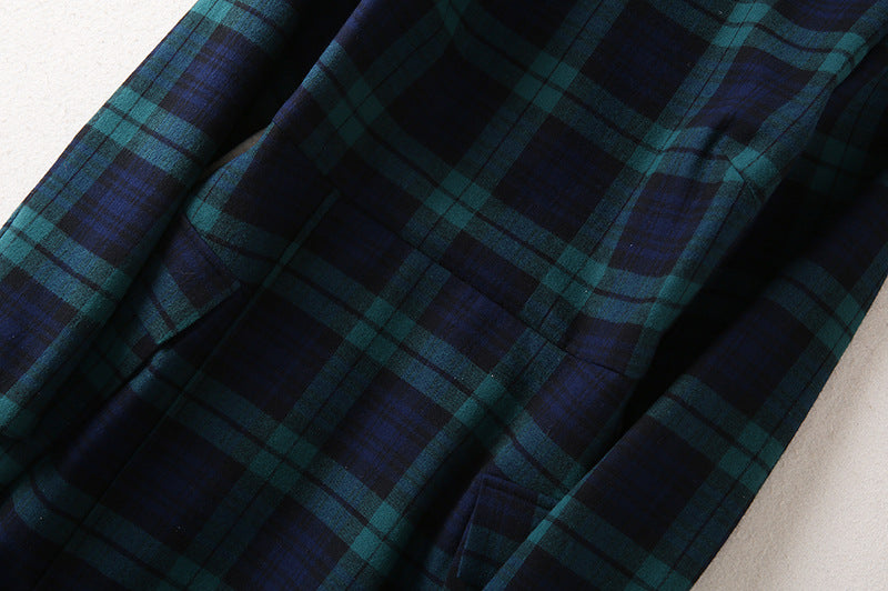 French Lapel Long Sleeve Plaid Waist Tight Large Swing Dress photo 21