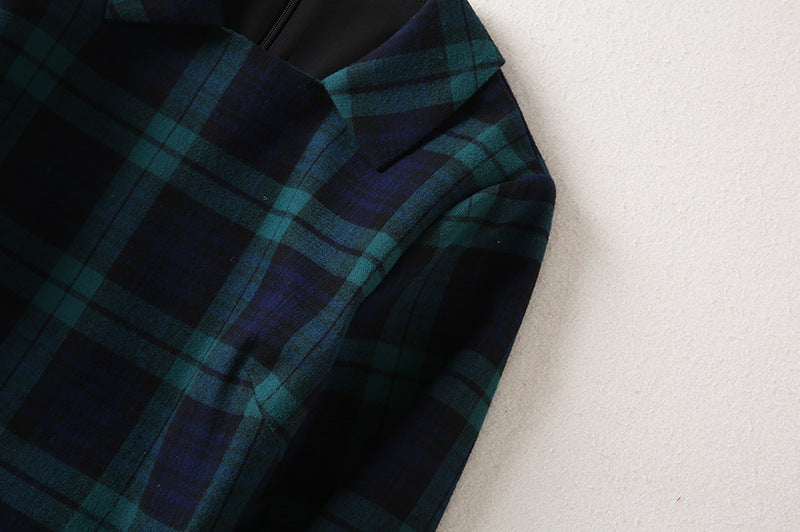 French Lapel Long Sleeve Plaid Waist Tight Large Swing Dress photo 15