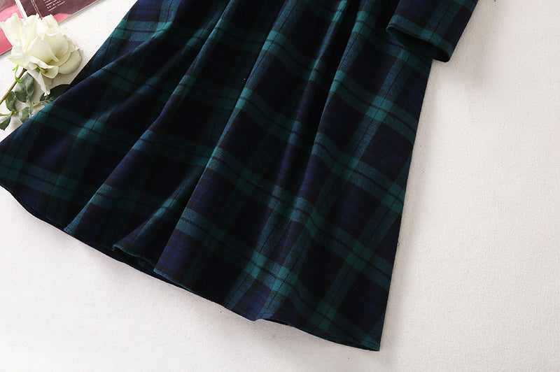 French Lapel Long Sleeve Plaid Waist Tight Large Swing Dress photo 6