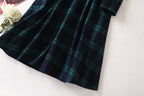French Lapel Long Sleeve Plaid Waist Tight Large Swing Dress photo 6