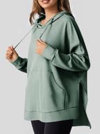 Slit Drawstring Waffle Knit Hoodie (13)