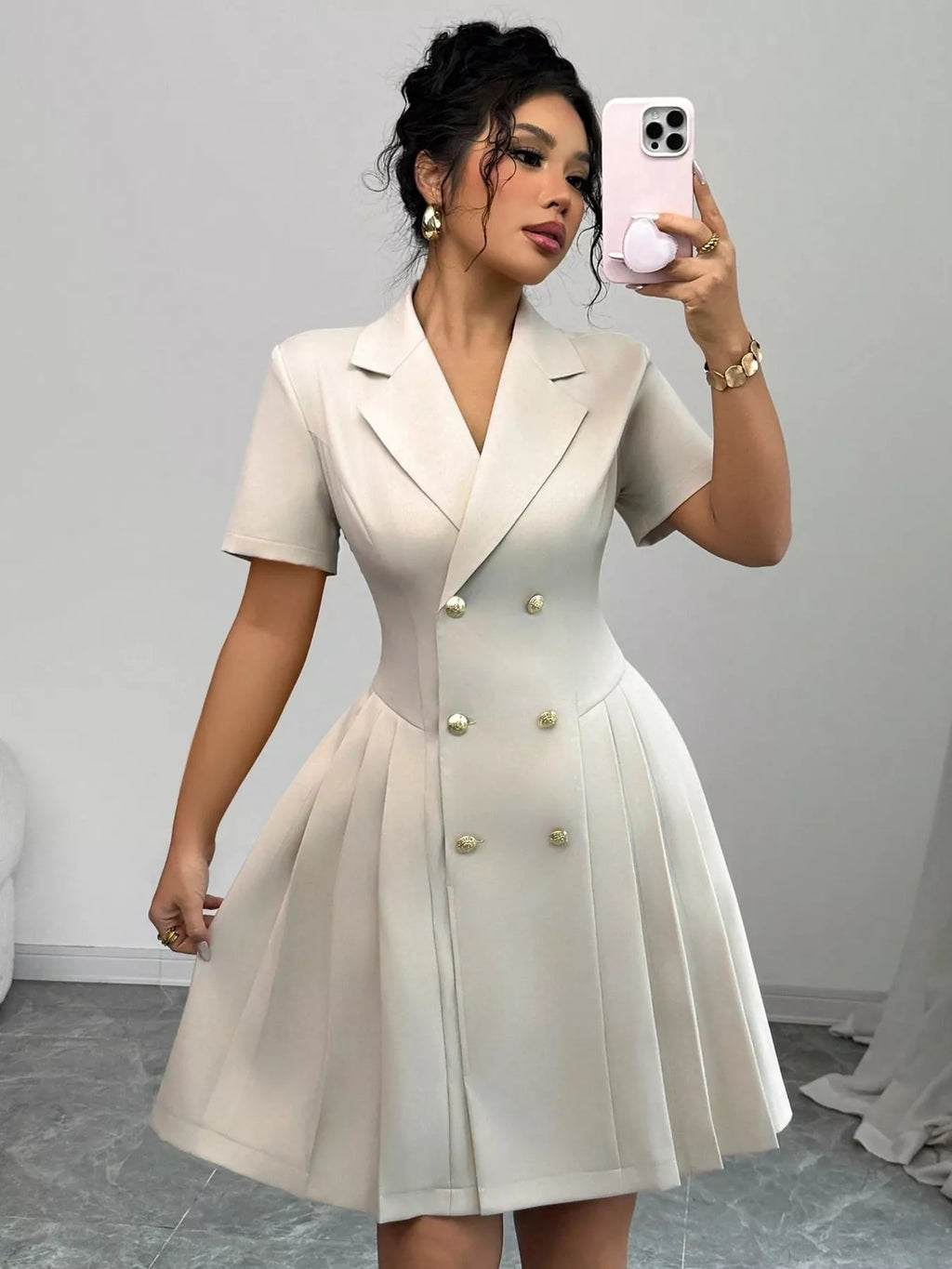 Double-breasted Pleated Blazer Dress (6)