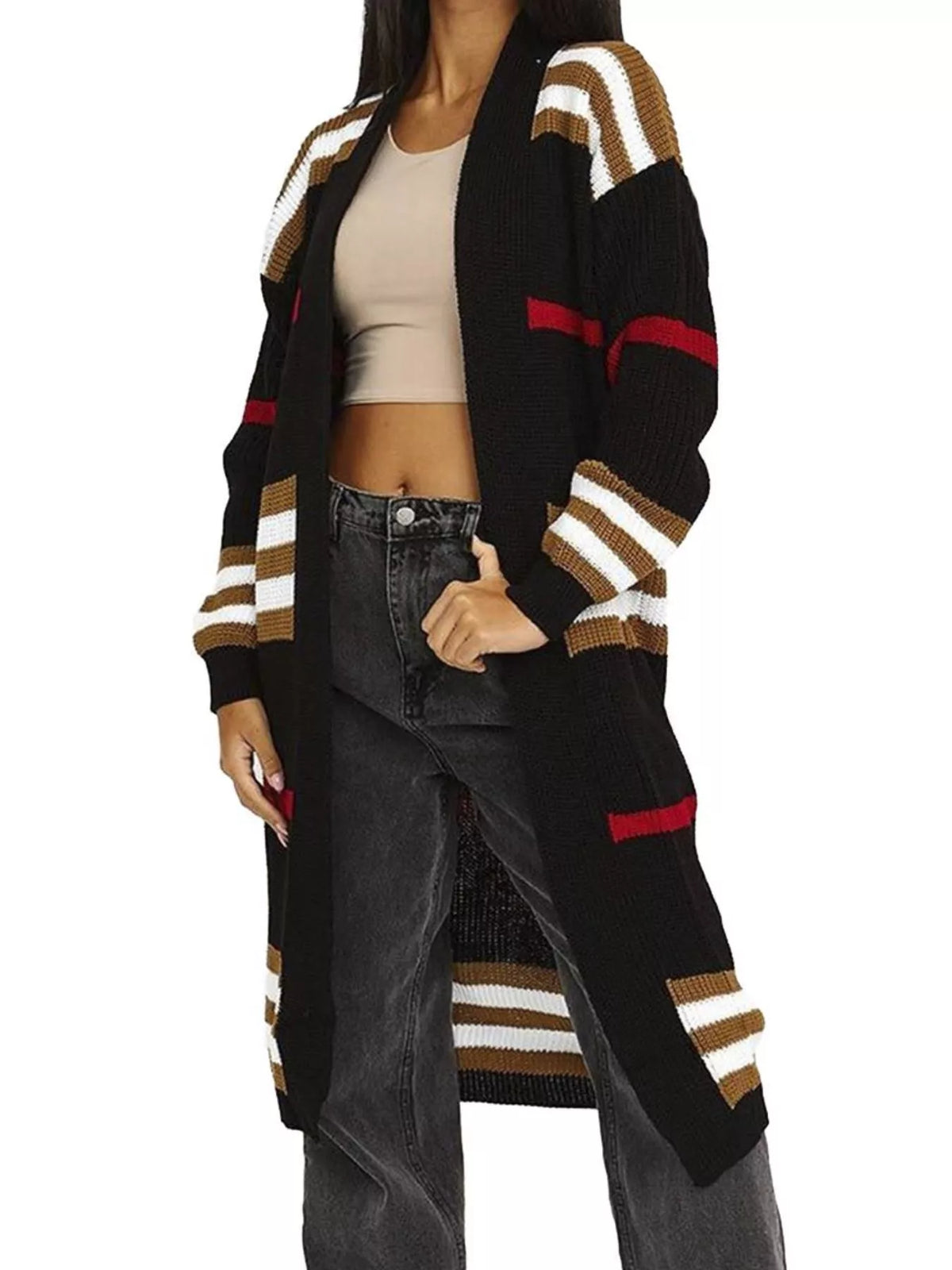 Striped Longline Open Front Cardigan (8)