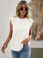 Textured Round Neck Cap Sleeve Top (13)