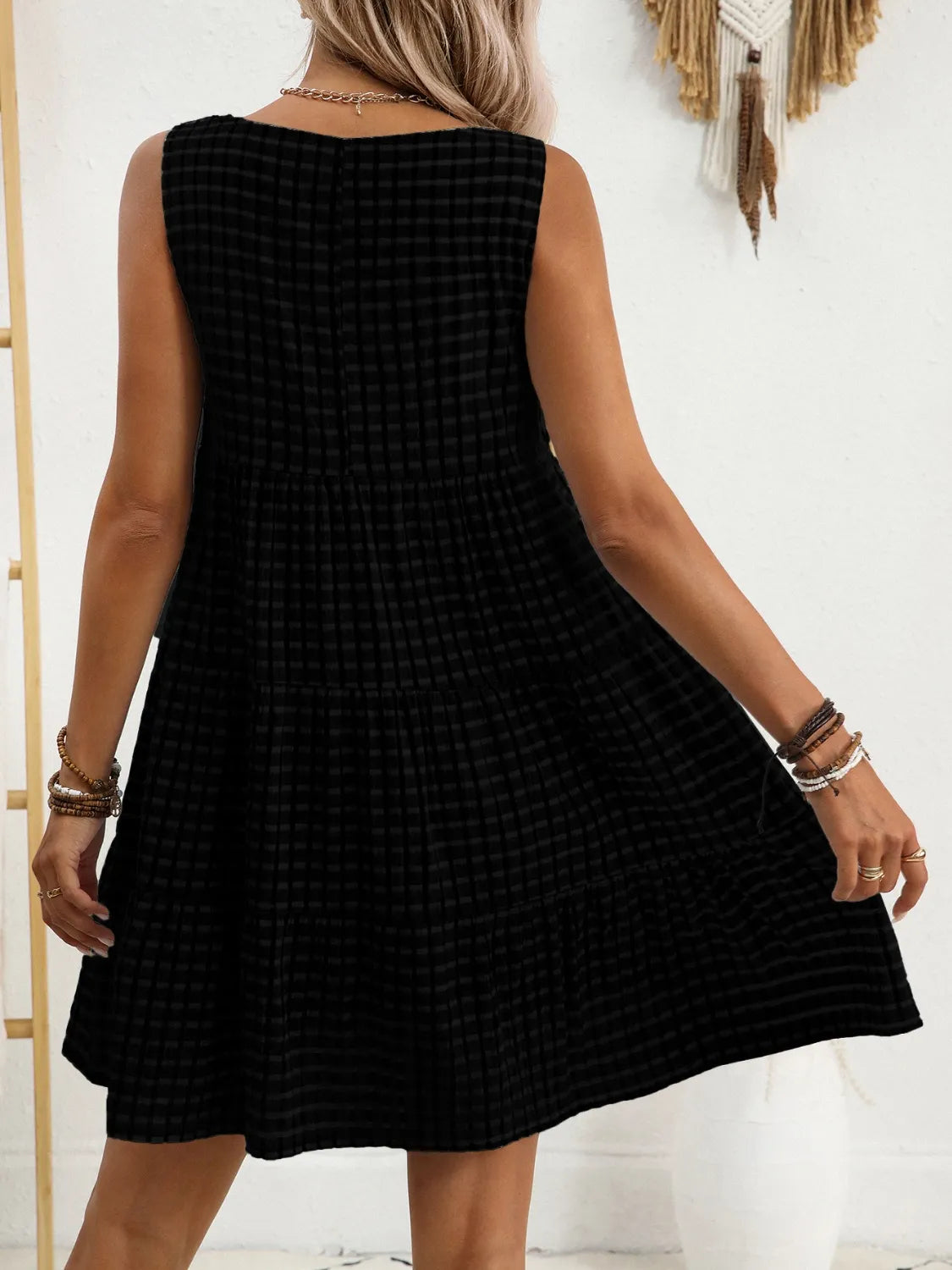 Plaid Round Neck Sleeveless Mini Dress (22)