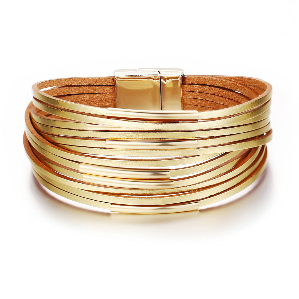 Faux Leather Magnetic Buckle Bracelet variant CJZBLXSL02651-Gold