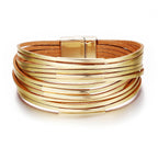 Faux Leather Magnetic Buckle Bracelet variant CJZBLXSL02651-Gold