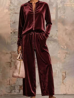 Velvet Zip-up Top Pants Set
