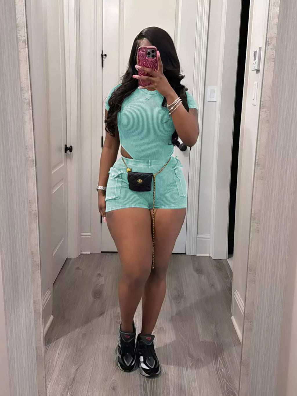 Ribbed Knit Bodysuit Shorts Set (21)