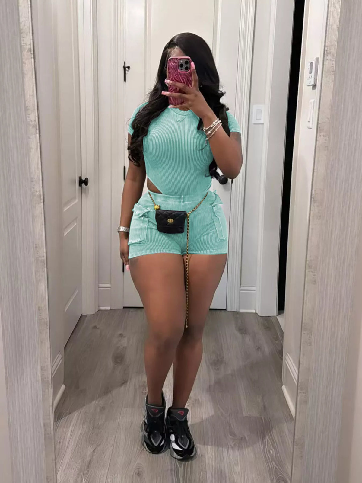 Ribbed Knit Bodysuit Shorts Set (21)