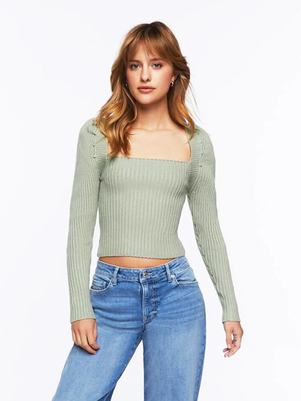 Ribbed Square Neck Long Sleeve Sweater (15)